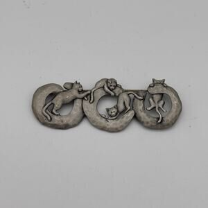 JJ Cat Brooch Pin Playful Cats Kittens Kitty Pewter Silver Tone Jewelry Signed